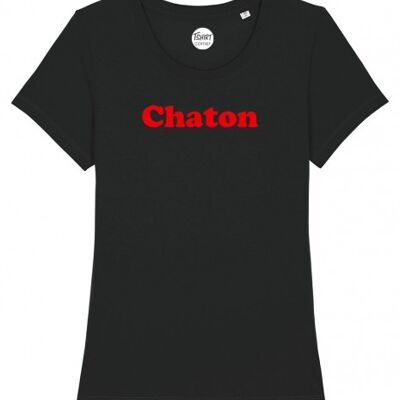 T-Shirt Femme - Chaton - Noir - Velours Rouge