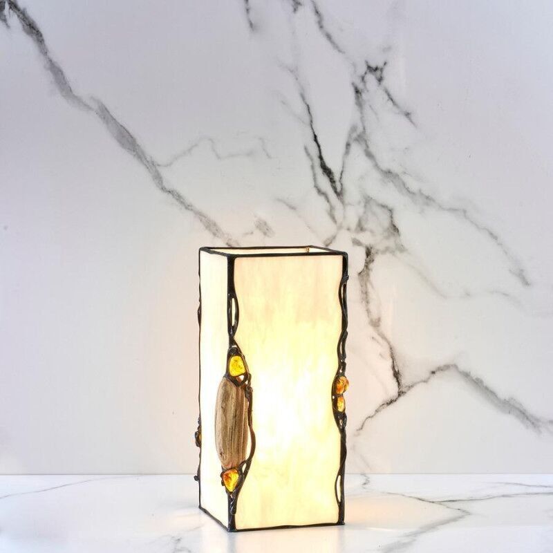 Lampada da comodino in ottone, ambra e vetro, 11x11x24 cm - SP10