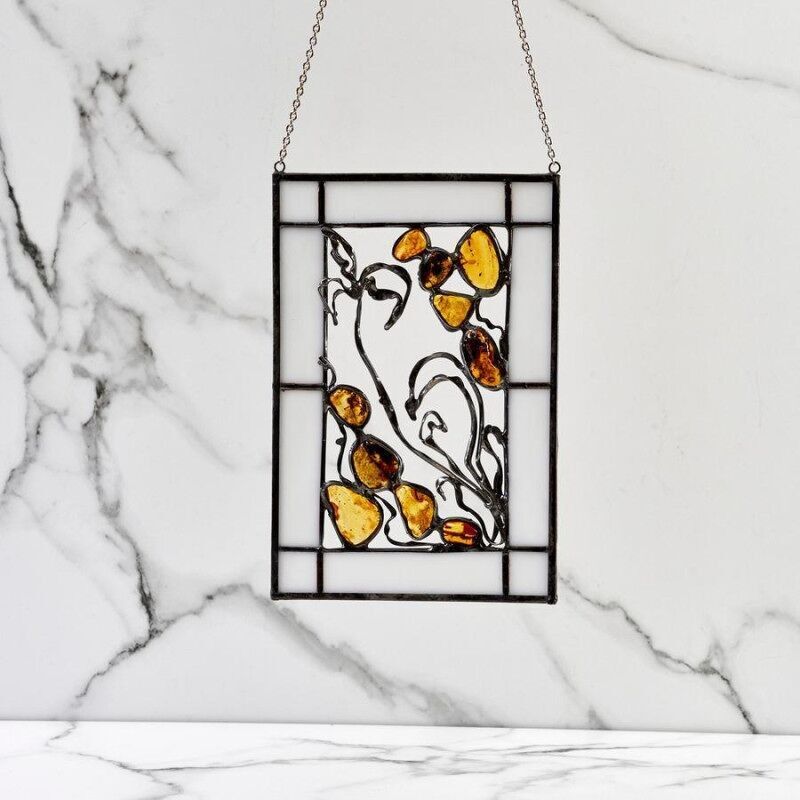 Vetrata in ambra e metallo, 14×21 cm - SP16