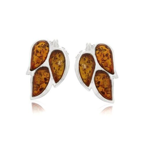 Boucles d'oreilles avec ambre cognac naturel, en argent rhodié 925/1000 - AAPK5R