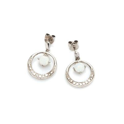Boucles d'oreilles pendantes avec opale et oxyde de zirconium, argent rhodié 925/1000 - 02383ESZ