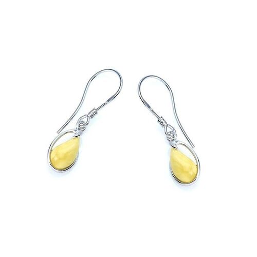 Boucles d'oreilles avec ambre miel de la mer Baltique goutte, argent rhodié 925/1000 - AJK5-1190WR