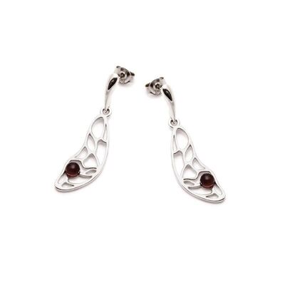 Pendientes de mariposa con ámbar coñac natural, en plata de rodio 925/1000 - ZI4072KR