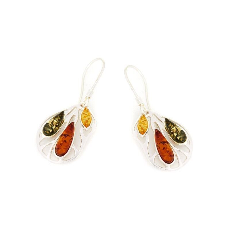 Orecchini con ambra multicolore del Mar Baltico, argento rodiato 925/1000 - AJK5-1214MR