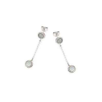 Round drop earrings with aqua-tinted agate, in rhodium-plated silver 925/1000 - CKL-BO008-AA