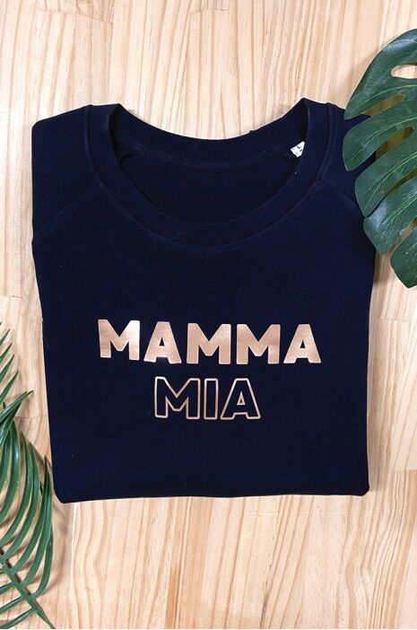 Women Sweatshirt - Mamma Mia - Navy - Rose Gold