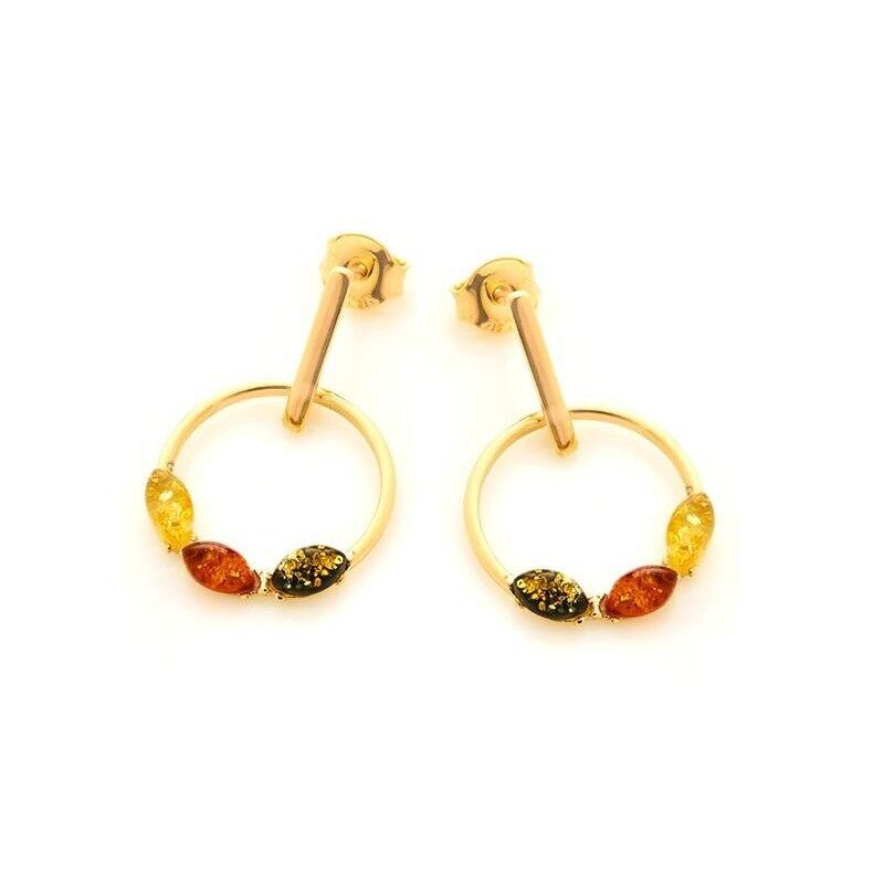 Boucles d'oreilles avec ambre multicolore naturel, en argent doré 925/1000 - ZI4204KMD