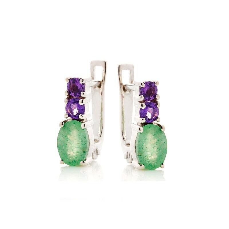 Orecchini con avventurina e ametista, in argento 925/1000 rodiato - CVL-BO003