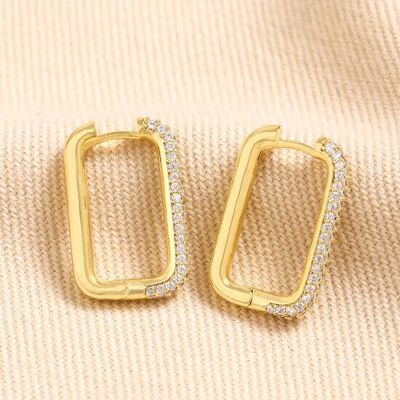 Orecchini a cerchio Huggie in cristallo rettangolare in oro