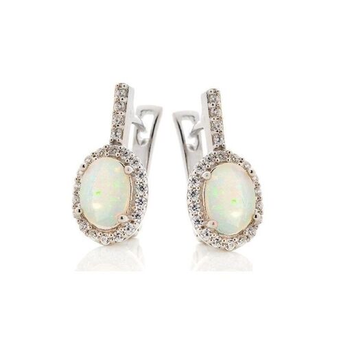 Boucles d'oreilles pendantes avec opale et oxyde de zirconium, argent rhodié - CVL-BO015-OP