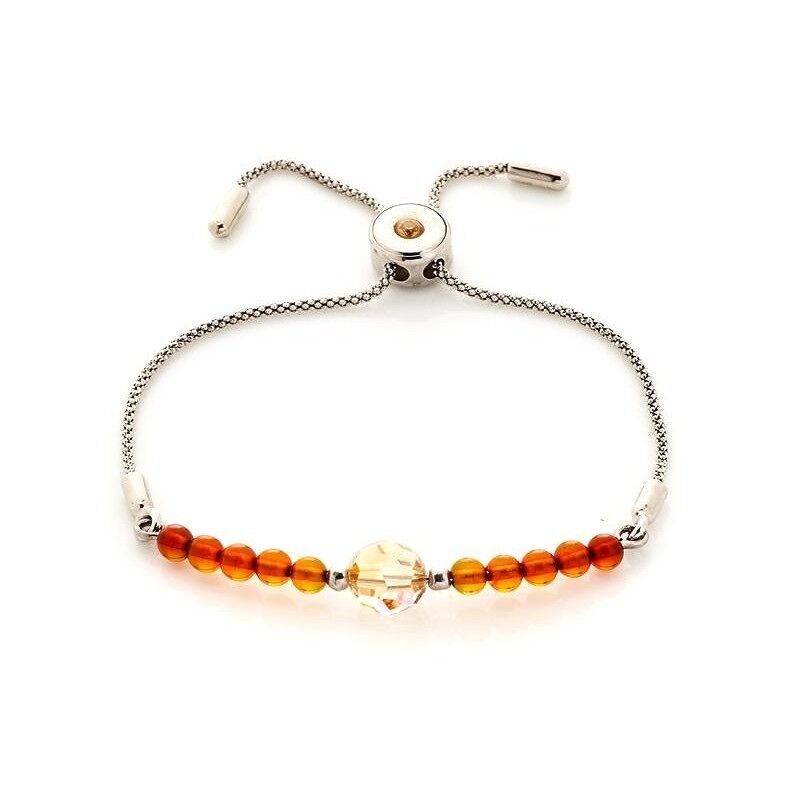 Bracciale con pallina d'ambra e cristallo Swarovski, in argento rodiato 925/1000 - KL2BR