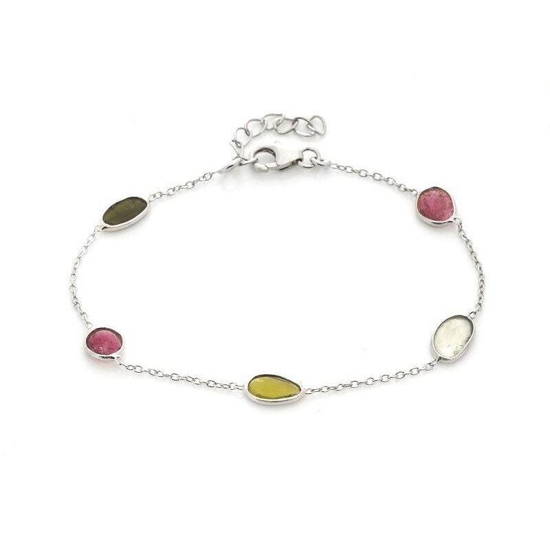 Bracciale con tormaline multicolori, in argento 925/1000 rodiato, lunghezza 16+3 cm - CCP-BR018