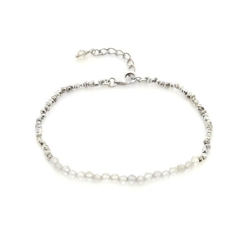 Bracelet with labradorite and meteorite, in rhodium-plated silver 925/1000, length 16+3 cm - CCP-BR031