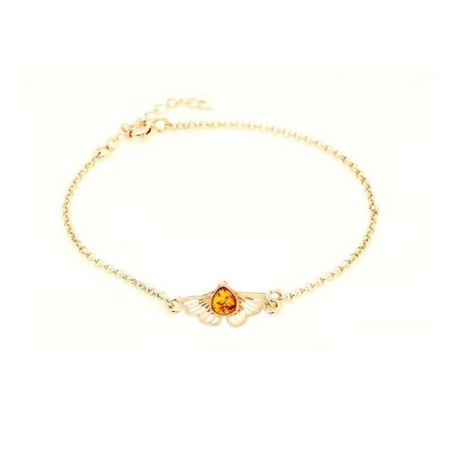 Bracelet ginkgo avec ambre cognac, argent doré 925/1000, 16 + 3 cm - KM301AD