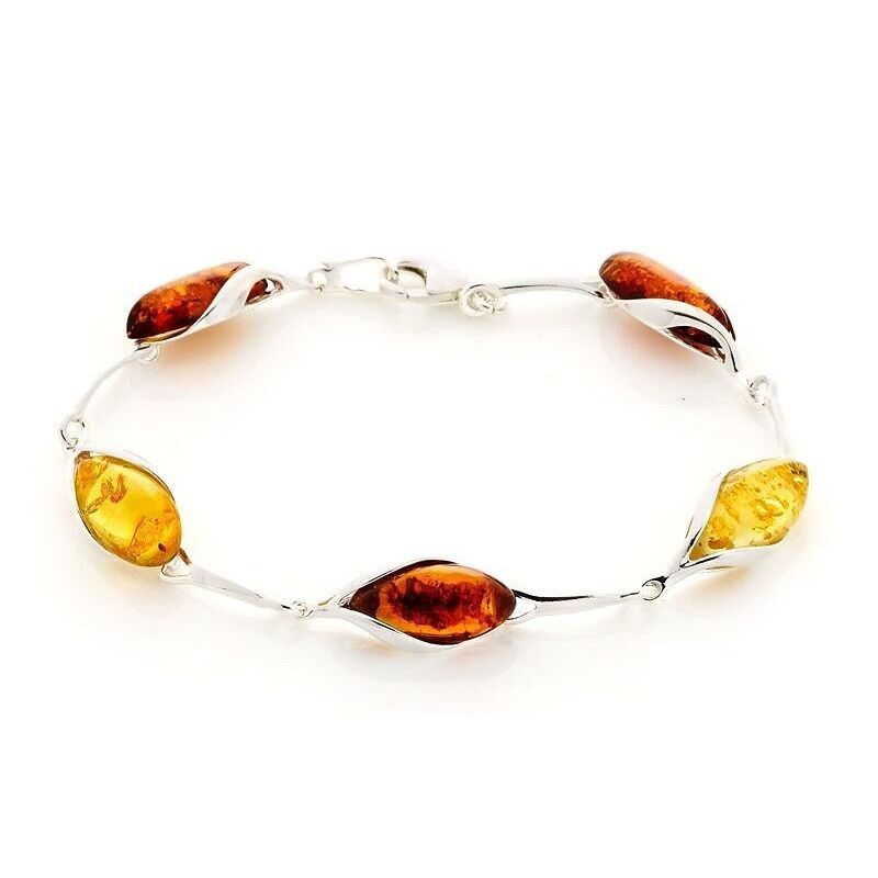 Bracciale con ambra multicolore, argento rodiato 925/1000, 17 cm - GD-BR084MR