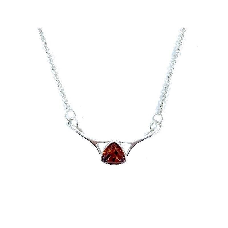 Necklace with natural cognac amber from the Baltic Sea, in rhodium-plated silver 925/1000 - AJWK1-214