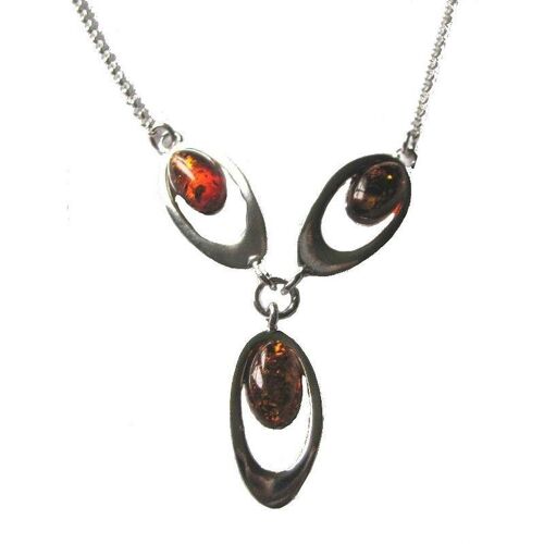 Collier avec ambre cognac naturel de la mer Baltique, en argent rhodié 925/1000 - KM220NR