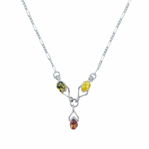 Collier avec ambre multicolore naturel de la mer Baltique, en argent rhodié 925/1000 - KM0010NMR
