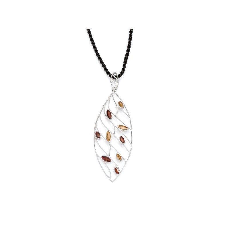 Necklace with cognac amber, in rhodium-plated silver 925/1000, length 45 + 3 cm - KL320-302NR