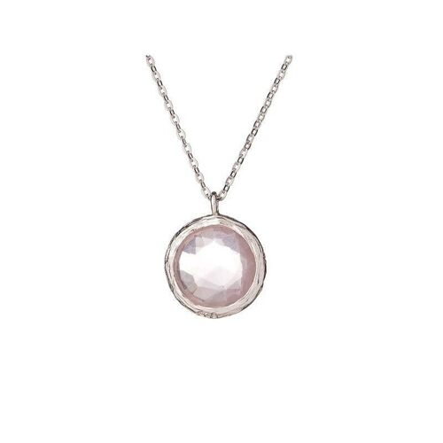 Collier avec quartz rose naturel, en argent rhodié 925/1000, longueur 42+3cm - CJF-CL002-QR
