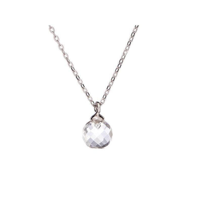 Halskette mit Kugel-Bergkristall, aus 925/1000 rhodiniertem Silber, Länge 42 + 3 cm – CJF-CL004-CR