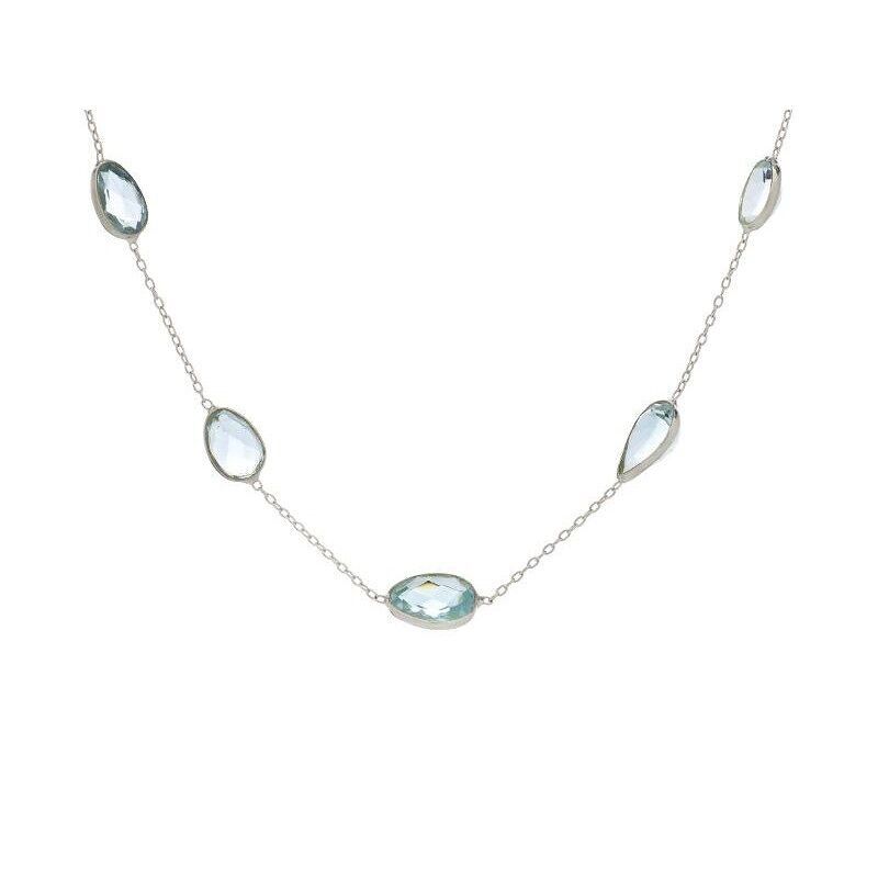 Collana con topazio azzurro naturale, in argento 925/1000 rodiato, lunghezza 41+5 cm - CCP-CL026