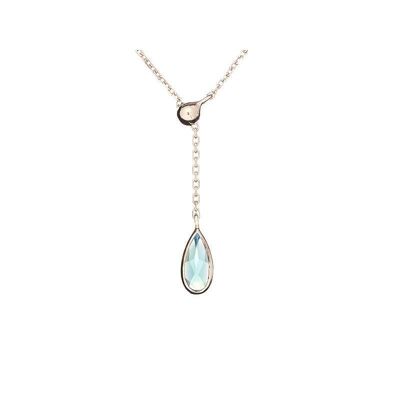 Natural blue chalcedony drop necklace, in 925/1000 rhodium silver - CJF-CL097R