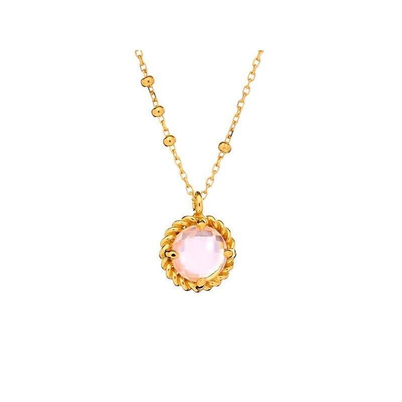 Collar circular con cuarzo rosa natural, plata rodiada 925/1000, 40 + 3 cm - CJF-CL090-QR-D