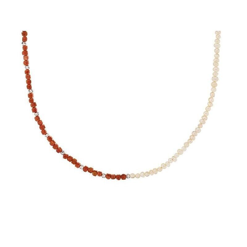 Collar con arenisca roja natural y perla, plata rodiada 925/1000, longitud 33 + 5 cm - CJF-CL106R