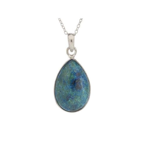 Pendentif goutte avec shattuckite bleue, en argent rhodié 925/1000, hauteur 2+0,8 cm - CCP-PE014