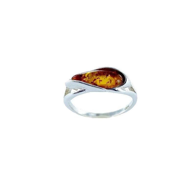 Anello con ambra cognac naturale del Mar Baltico, in argento rodiato 925/1000 - AJP6