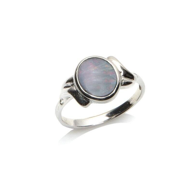 Ring mit Dublett-blauem Opal aus Australien, in 925/1000 Rhodiumsilber – OR20174