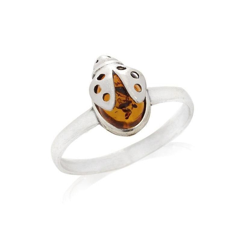 Anello con ambra cognac naturale del Mar Baltico, in argento rodiato 925/1000 - AJP7-162