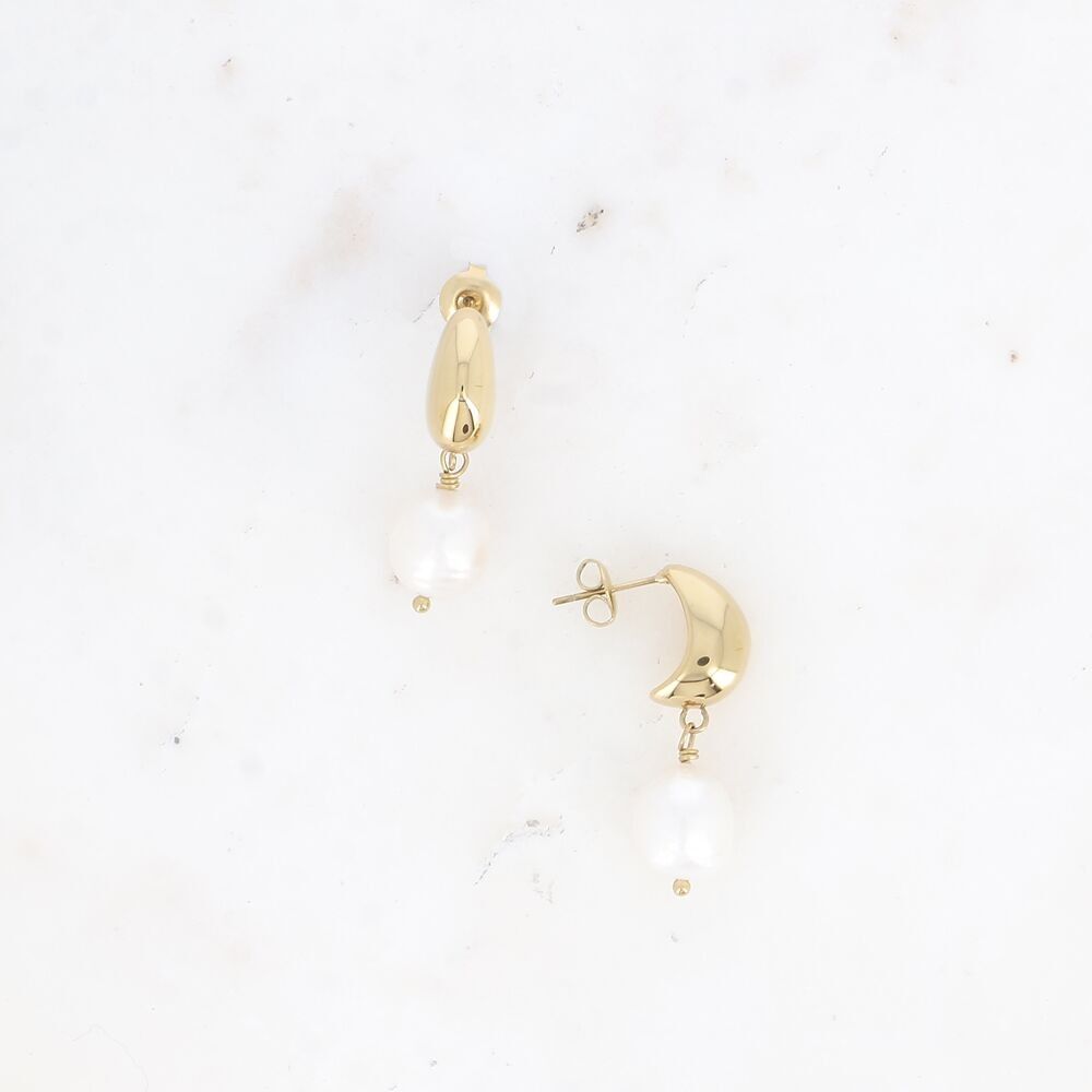 Lucia pendant earrings - half ring and freshwater pearl