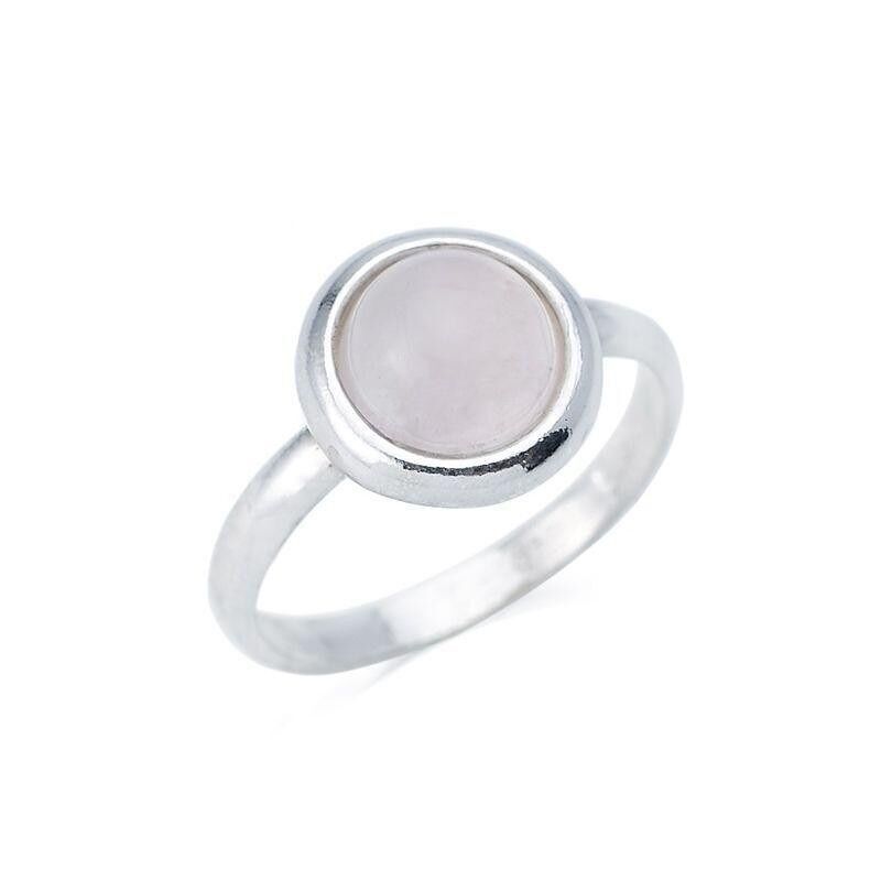 Anello con quarzo rosa naturale rotondo, in argento rodiato 925/1000 - CKM-BA007-QR