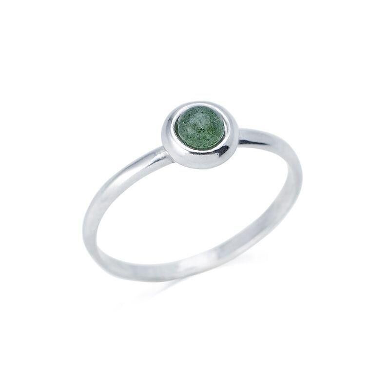 Anello con avventurina verde naturale tonda, in argento rodiato 925/1000 - CKM-BA008-AV