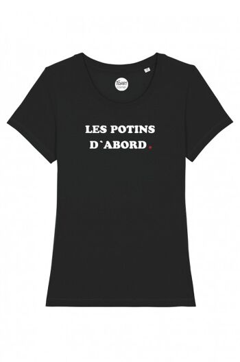 T-Shirt Femme - Les potins d'abord - Noir - Velours Blanc