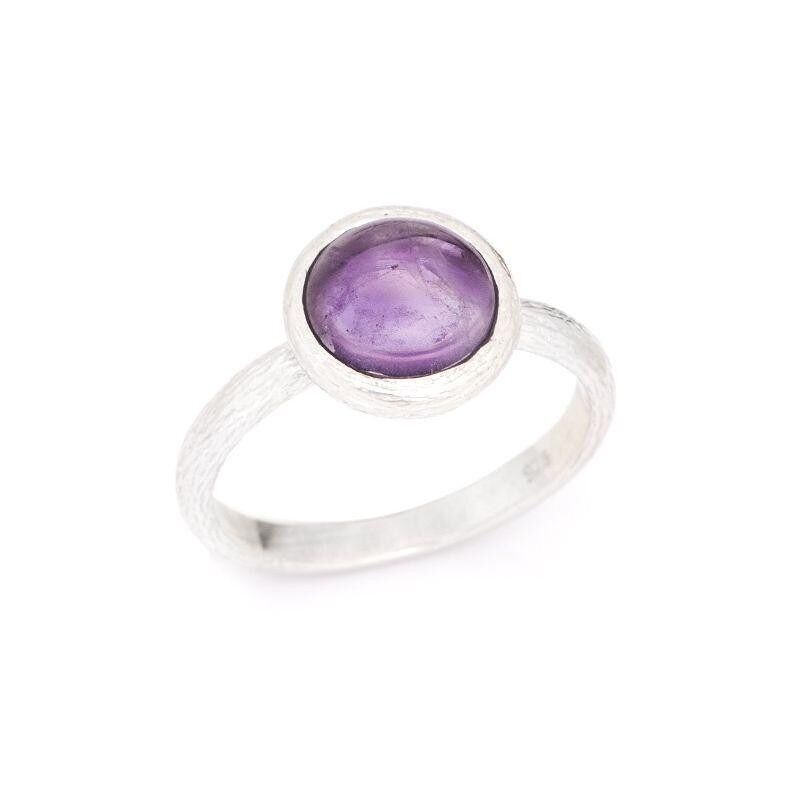 Anello con ametista viola naturale, in argento 925/1000 rodiato - CSA-BA007