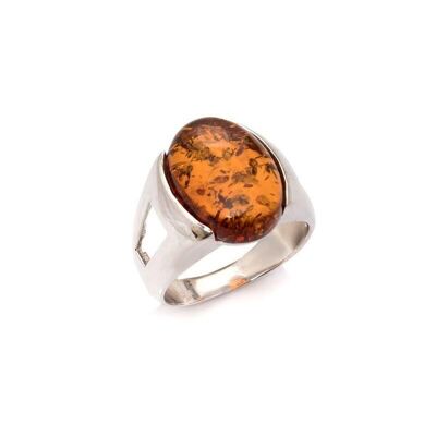 Signet ring with oval Baltic Sea cognac amber, in rhodium-plated silver 925/1000 - KL4RR