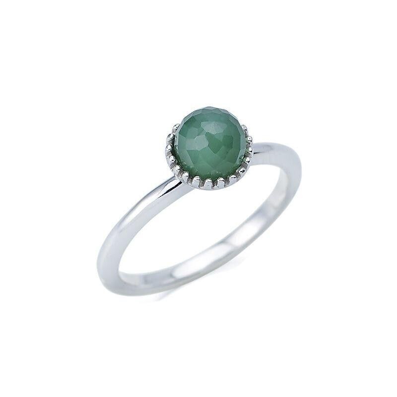 Anello con avventurina verde naturale, in argento rodiato 925/1000 - CJF-BA006