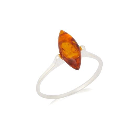 Bague avec ambre cognac de la mer Baltique navette, en argent rhodié 925/1000 - GDP52R