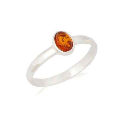 Anillo con Ámbar Coñac Natural del Mar Báltico Ovalado, en plata Rhodié 925/1000 - AR -BA022