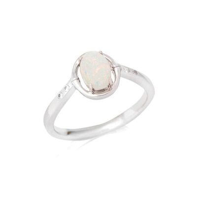 Ring with natural white opal from Australia oval, in rhodium silver 925/1000 - PE061R