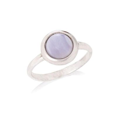 Ring with round natural blue lace agate, in rhodium silver 925/1000 - CKM-BA007-AB
