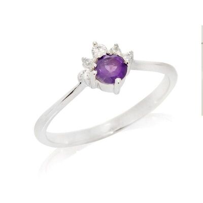 Anillo con amatista morada natural, en plata rodiada 925/1000 - CCP-BA029