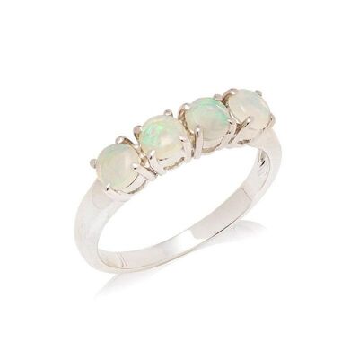 Anello con opale australiano bianco tondo naturale, in argento rodiato 925/1000 - PE084R