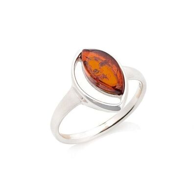 Ring with natural cognac amber from the Baltic Sea, in rhodium-plated silver 925/1000 - SA3889ROR