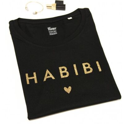 Camiseta para mujer - Habibi - Negro jaspeado - Brillo