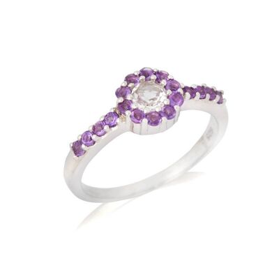 Ring with rock crystal and amethyst, in rhodium-plated silver 925/1000 - CJF-BA049