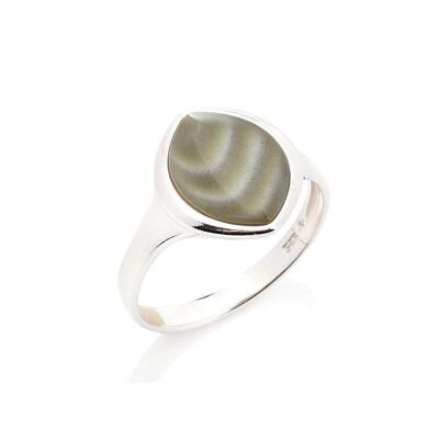 Ring with natural multi-colored striped flint, in 925/1000 rhodium silver - CSA-BA050